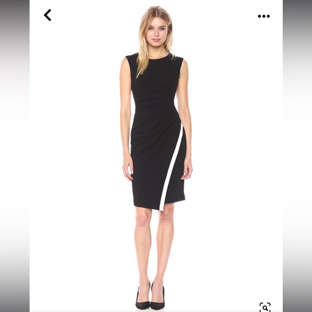Calvin Klein | black & pink sleeveless ruched sheath dress